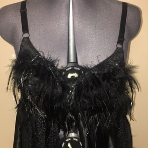 Sexy Vintage black feather sequin lingerie